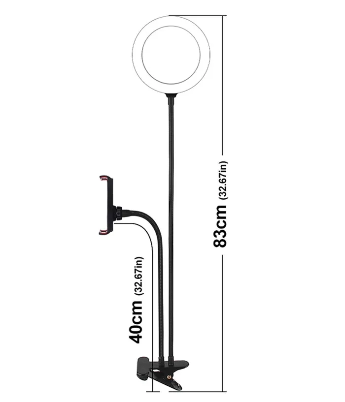 Flexible 3 in 1 Clips 8 Inch Table LED Selfie Ring Light With Cell Phone Holder for Youtube