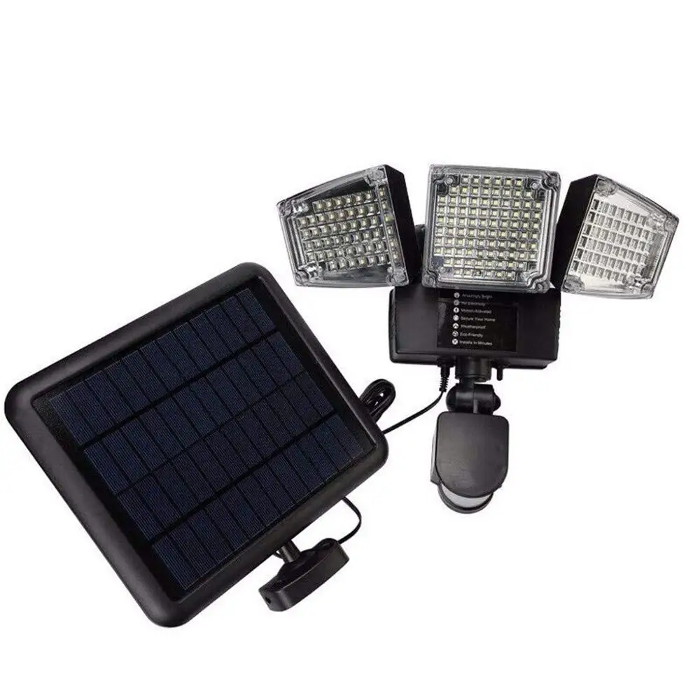 3 Head Adjustable Motion Sensor 1000LM 188LED Solar Light With Separated Solar Panel