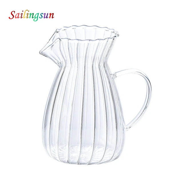 stripe curve body design pour over  handcraft thermo glass coffee pitcher