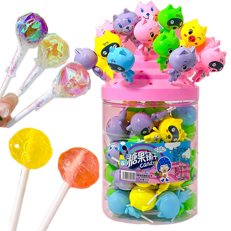 Oem Plastic Lollipop Candy Animal Shape Colorful Fruit Flavor Candy Lollipop Kids Sweet Lollipops Hard Candies Candy Toys