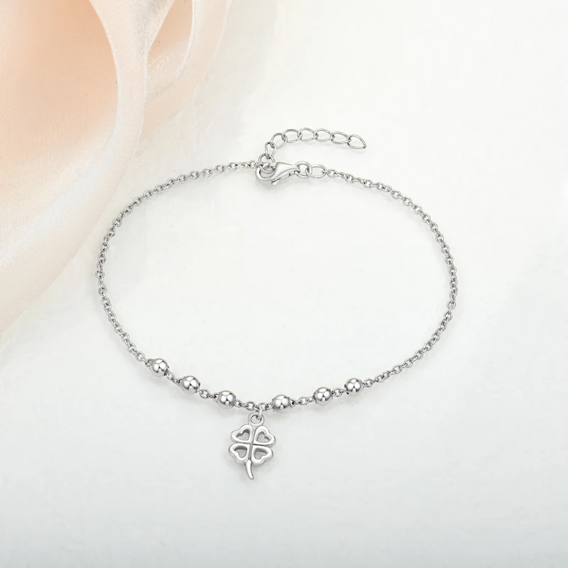 2022 New trendy pure 925 sterling silver plain small ball and clover bracelet Rannekoru luxury women love clover bracelet