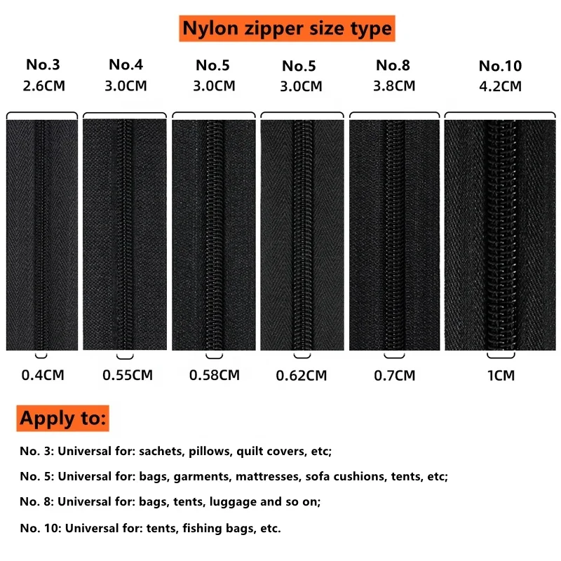 Twisted zipper nylon tape for garment bags fermeture eclair #3 DTM sliders close end nylon zippers