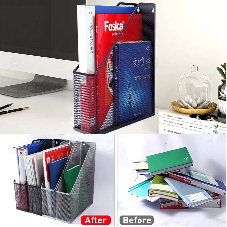 FOSKA Rustic Black and Silver Finish A4 Vertical File Organizer for Storing Office Documents Magazines or Books File Folders