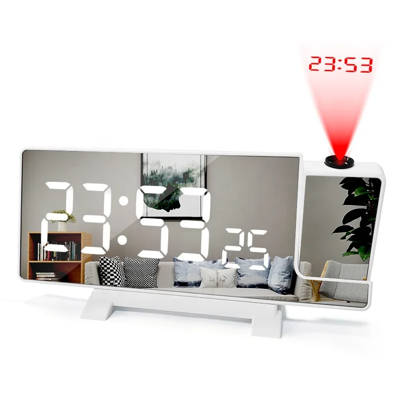 2022 New Digital Projection Desk Table Clock With Radio Projector Display Phone Charger Desktop alarm clock projection function