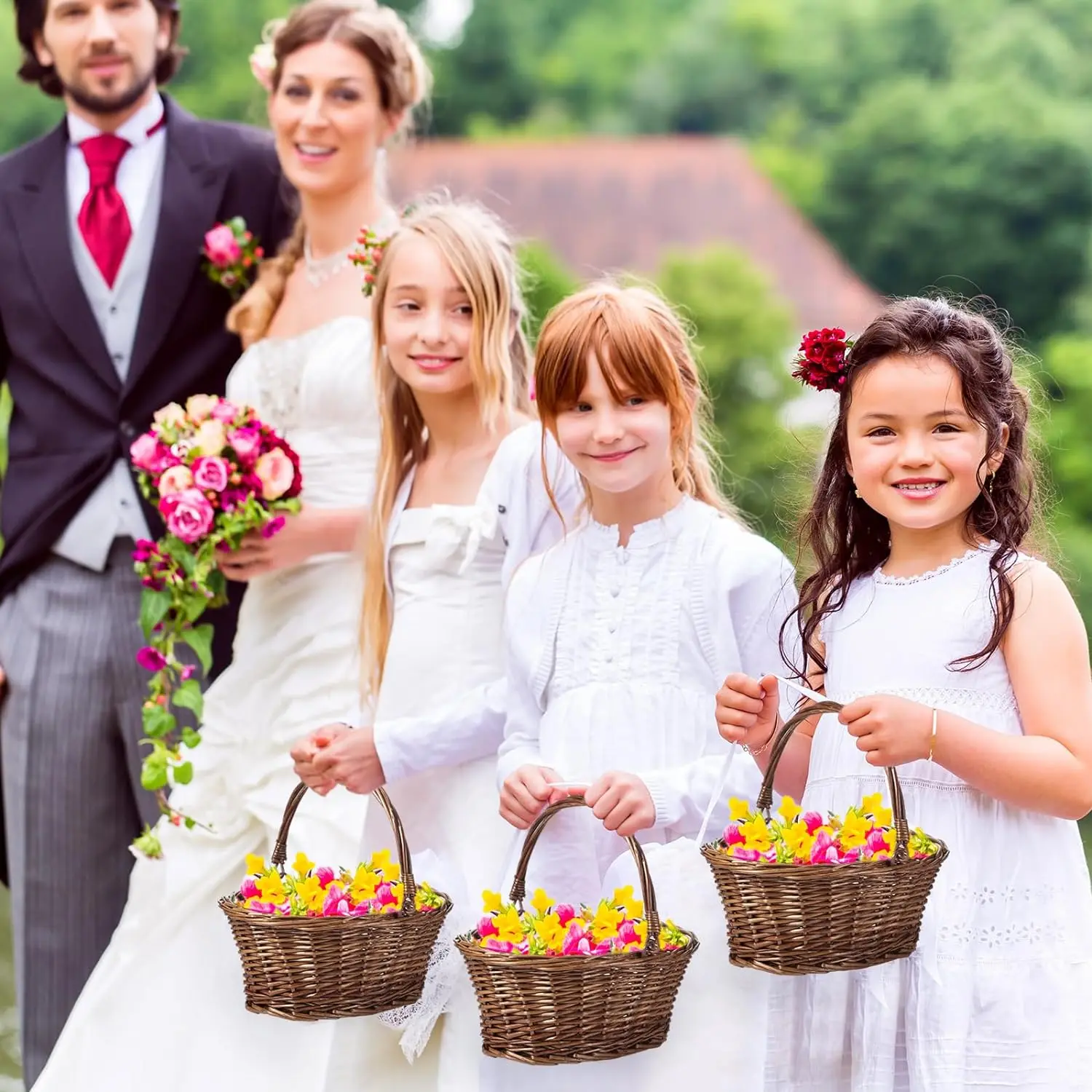 2024 Yulin Jiafu Small Wicker Basket With Handle Flower Girl Baskets For Weddings Eggs Candy Picnic Oval Willow Woven Braided Gi