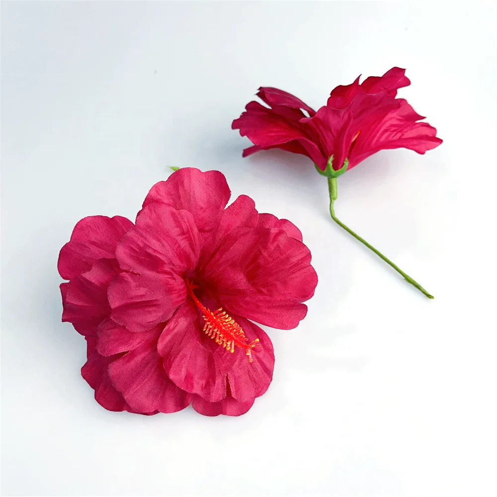 14cm Three-layer Silk Hibiscus Hair Pins with Stem Hawaiian Samoan Hair Stick for Women Ear Pick Party Hair Accessories KN-PF053