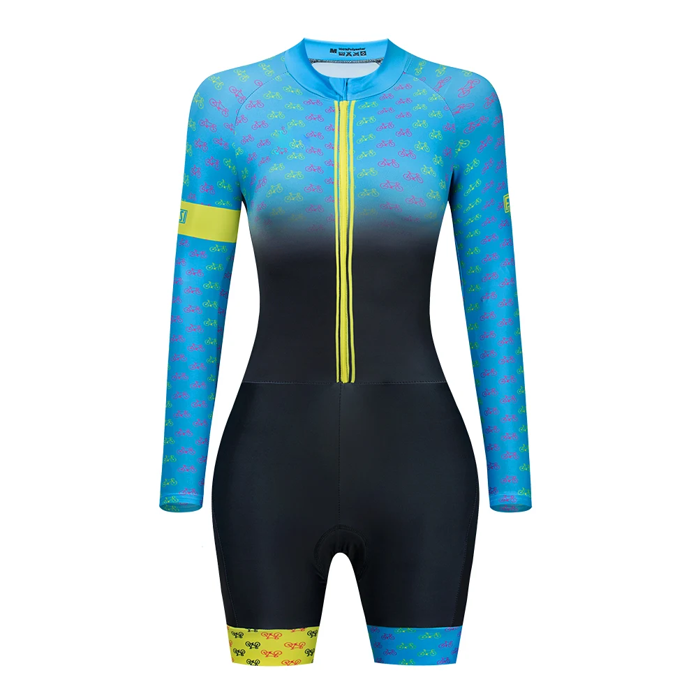 One Piece Suit Customized Long Bodysuit Summer Cycling Skin suit Bike Triathlon Women Ciclismo Trisuit Cycling