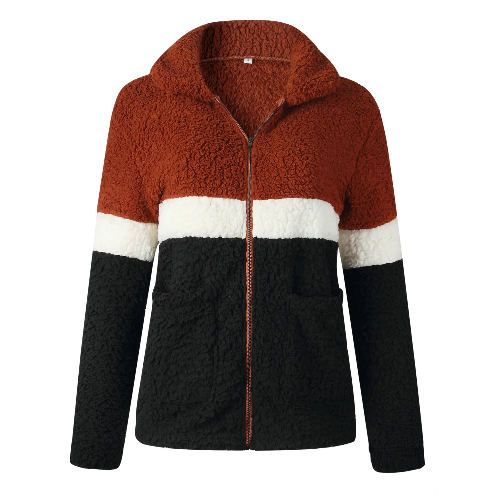 
2021 Amazon Winter Warm Full Zipper Jacket Streetwear Patchwork Sherpa Fleece Jacket Pullover 