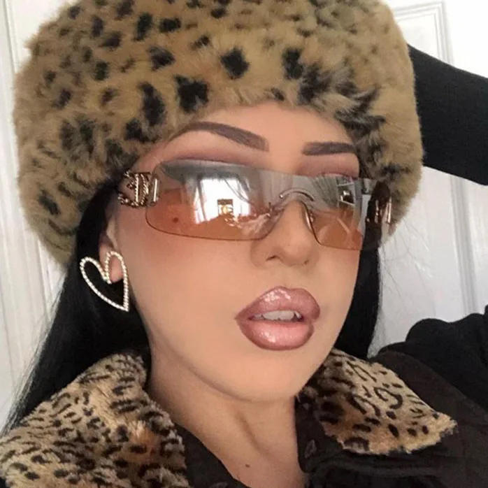 Y2K Rectangle Rimless One-piece Top Futuristic Trendy Fashion Shades Sunglasses Punk Oversized Rimless Sunglasses For Women