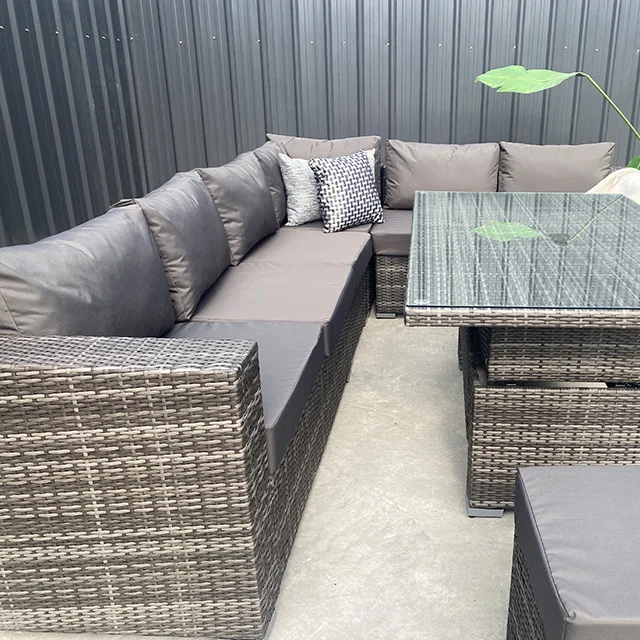 Patio Factory Customize Furniture Sectional L Shape Sofa Rising Table Outdoor Sets