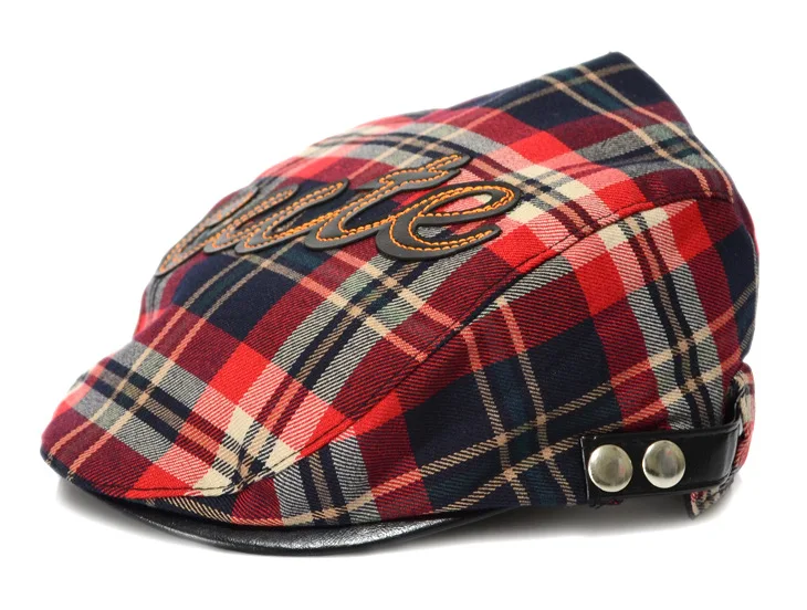 Blue Red Plaid Snap Front Newsboy Golf Flat Ivy Cap Cabbie Hat Cotton Scottish Tartan Plaid Flat Cap for Baby Beret Baby Hat