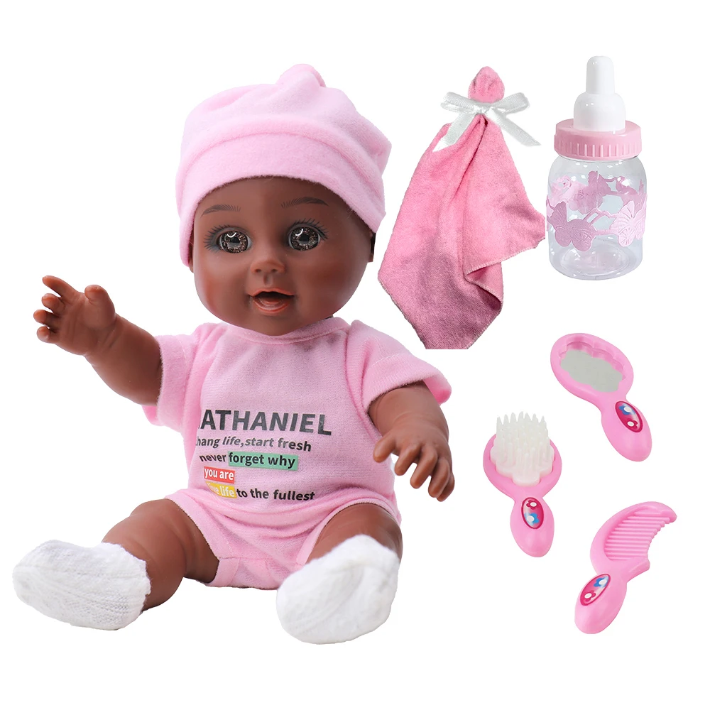 Nathaniel Wholesale 10 Inch 25cm Black Girl Doll Kids African Fashion Life Soft Toy Made Silicone Plastic Manufacturer China