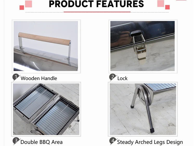 Foldable Barrel Bbq Charcoal Grill Stainless Steel Barrel Portable Ss Bbq Charcoal Grill