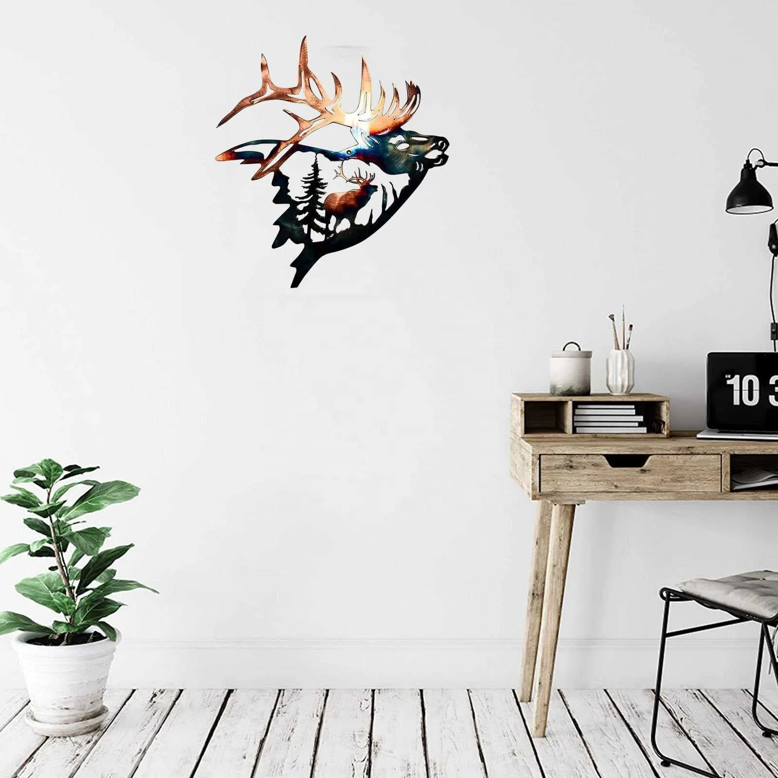 3d metal wall sculptures painting hanging Elk & Forest Scene Metal Wall Art Sign Home Collection Metal Wall Decor