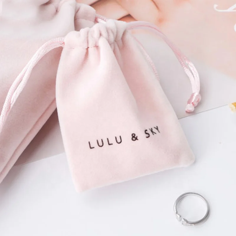 Bestpackaging Pink Velvet Jewelry pouch Drawstring Jewel packaging bag  jewelri pouch bag custom logo jewel gift bag