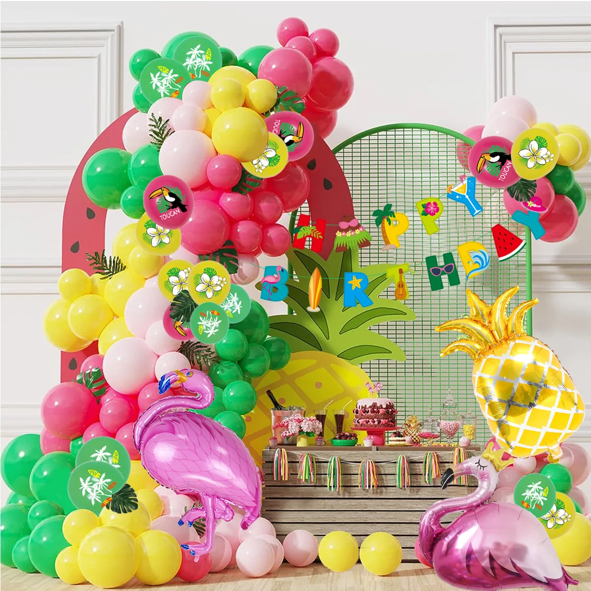 Green Pink Yellow Hawaiian Party Balloons Term Party Balloons Set 10Inch Round Latex Balloons