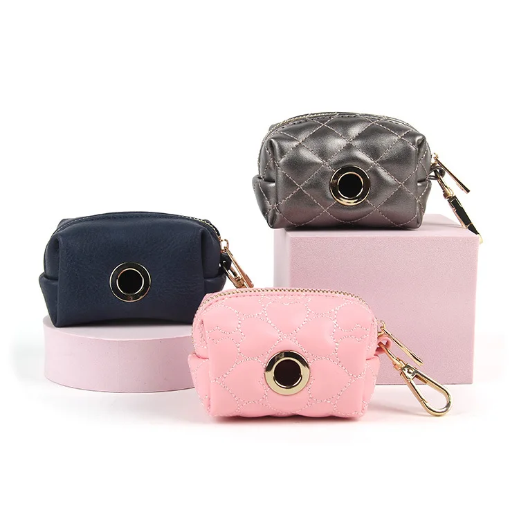 Luxury Dog Poop Bag Holder Pink Dog Waste Bag Dispenser Zippered Pouch for Walking Pets