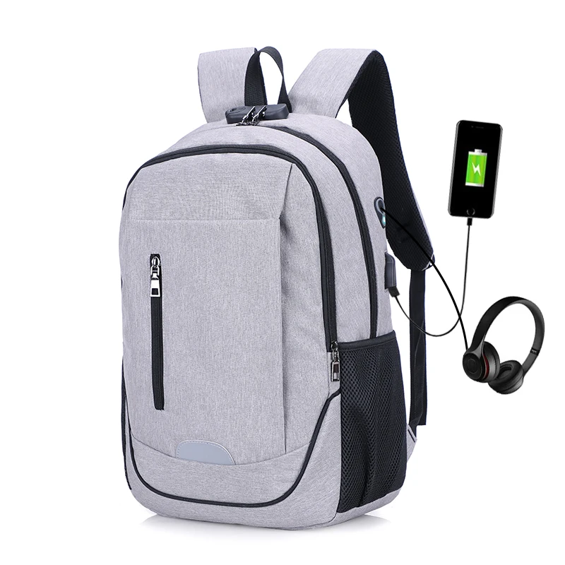 Earphone USB Port password Lock anti theft reflective stripe Backpack Laptop Bag