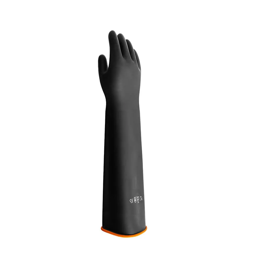EN374 EN388 EN420 CE ISO Black Heavy Duty Flock Liner Industrial Work Rubber Chemical Resistant Latex Gloves