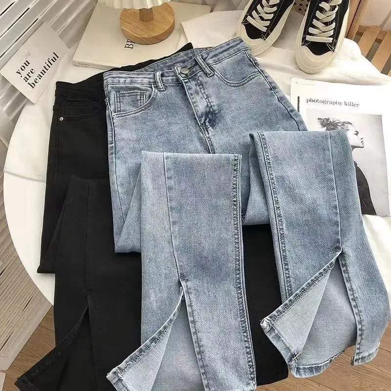 ZHEZHE Hot Sell Latest Design Stretchy Denim Jeans Women Flared Pants Fashionable Casual Trouser Street Wear