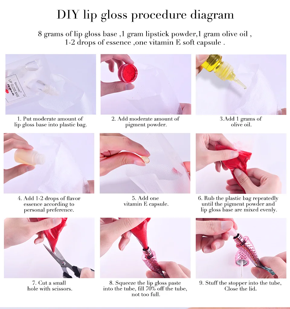 DIY Lip Gloss Material Matte Lipgloss Base Gel Pigment Powder Olive Oil Flavor Handmade Makeup Kit