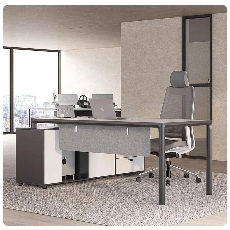 High End Aluminum Dark Gray White Office Furniture Supervisor Office Table Manager With Modesty Panel