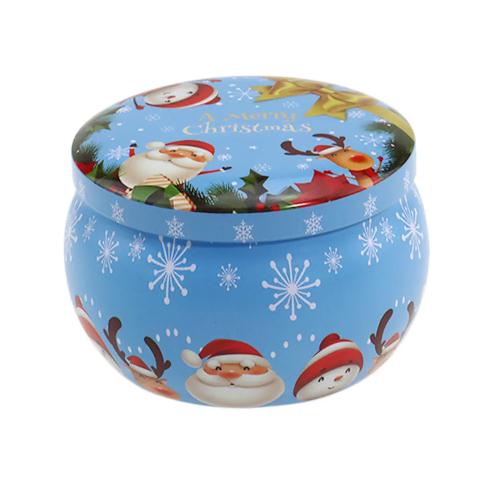 Christmas candy box incense candle jar hand gift flower tea tin round drum shaped metal tin can candle candy box