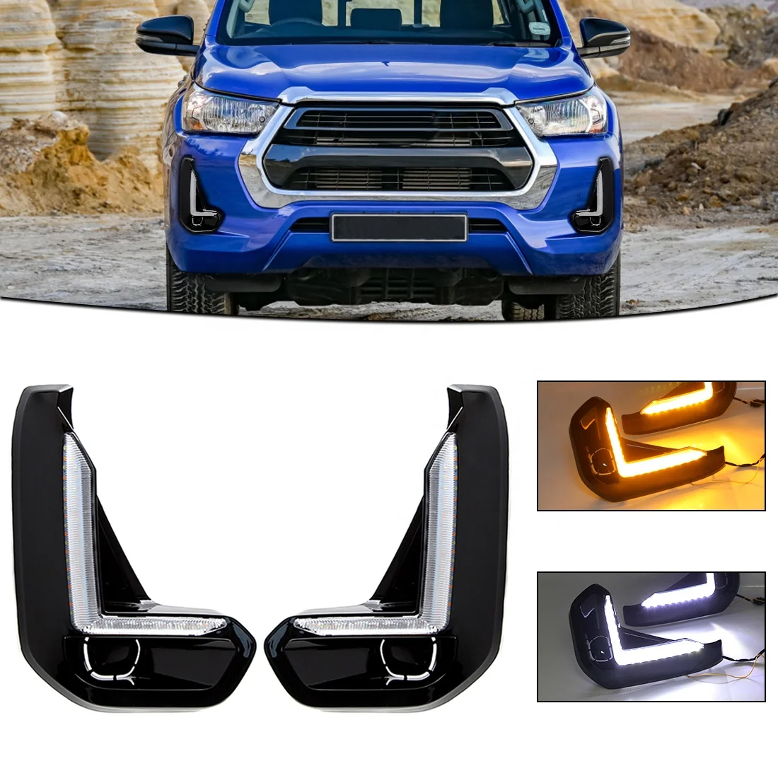 Car Headlight Front Flash Lights Fog Light LED DRL Daytime Running Light for Toyota Hilux Revo Rocco 2020 2021