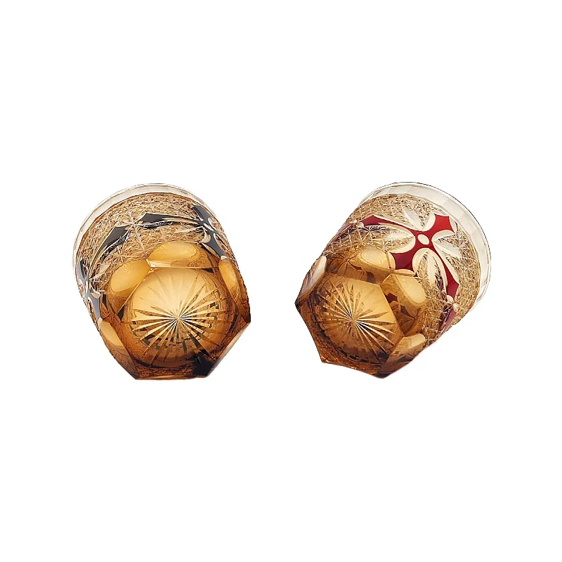 luxury handmade crystal cylinder round amber whisky glass tumbler