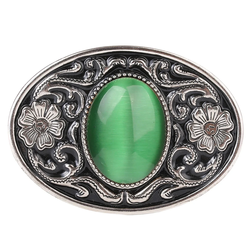 High Quality Product Cowboy Western Floral Texture Pattern Alloy Oval Stone Belt Buckle Jeans Accessories