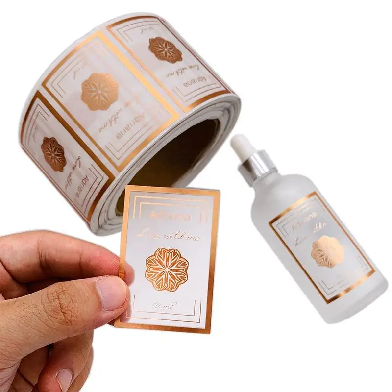 Custom Logo Waterproof Transparent clear Gold Foil Vinyl Self Adhesive cosmetic Beauty Personal Care Roll bottle sticker label