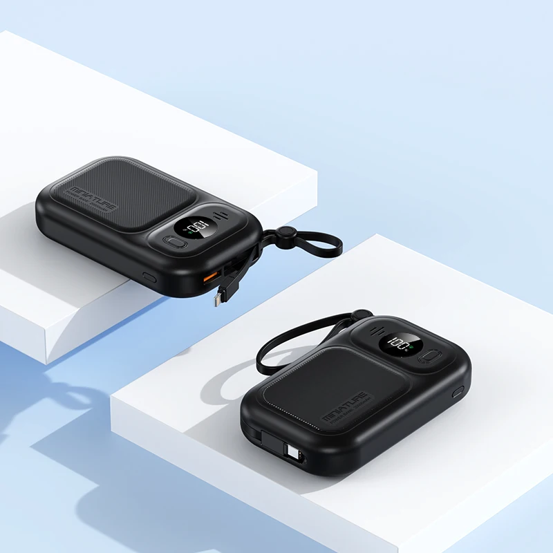 Portable Travel Charger 20000mah Power Bank PD 22.5W Fast Charging USB C Output Led Display Built in 2 Cable For iPhone Android