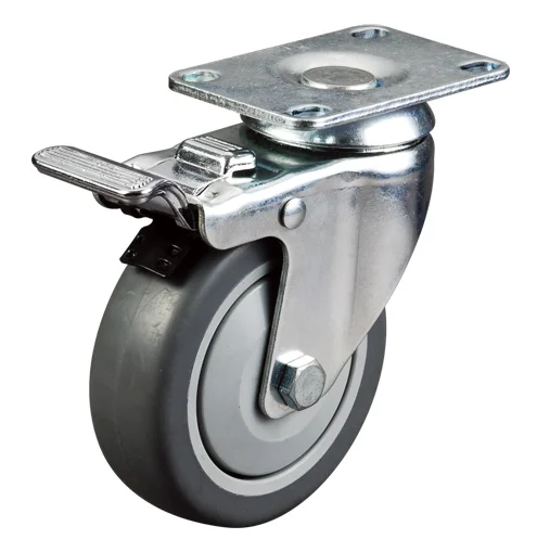 China Castor Factory 100mm Swivel  Thermoplastic Rubber Caster Wheel with steel brake