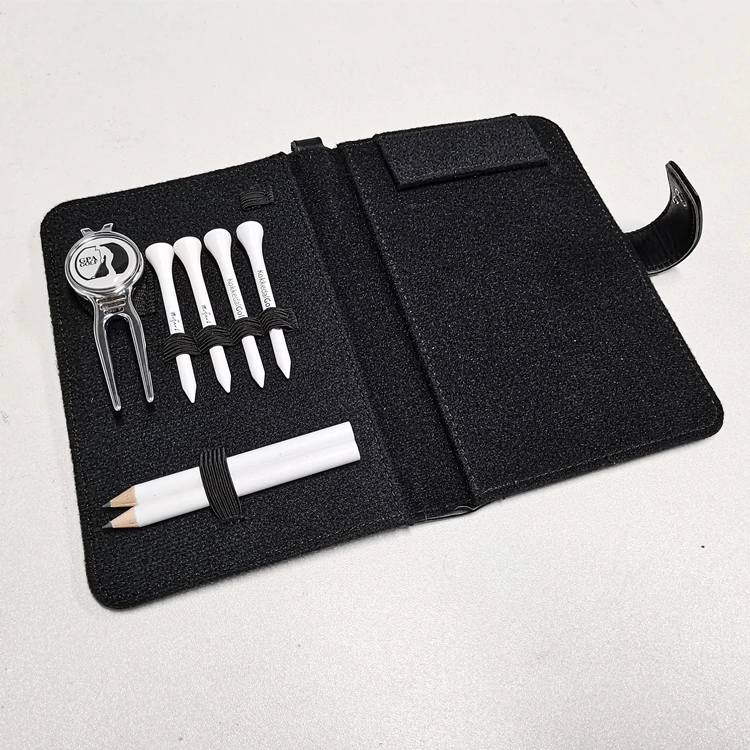 Custom PU Cover Suit Golf Gift Golf Score Card with Golf Tool Notebook & Divot Tool with Ball Markers & Golf Tees