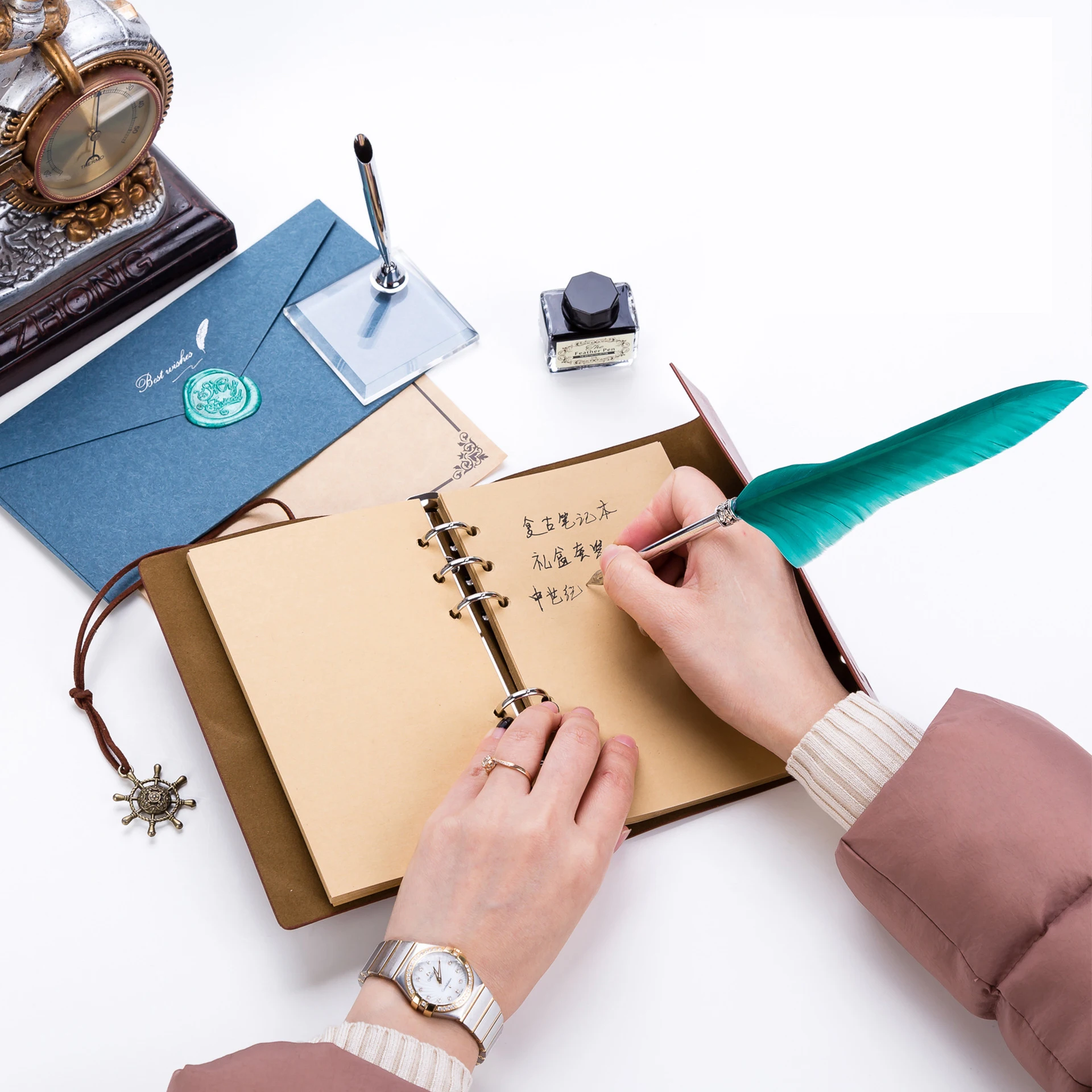 Креативный индивидуальный деловой подарочный набор ретро кожаный блокнот с перьевой ручкой и чернилами окончание учебного сезона канцелярские принадлежности