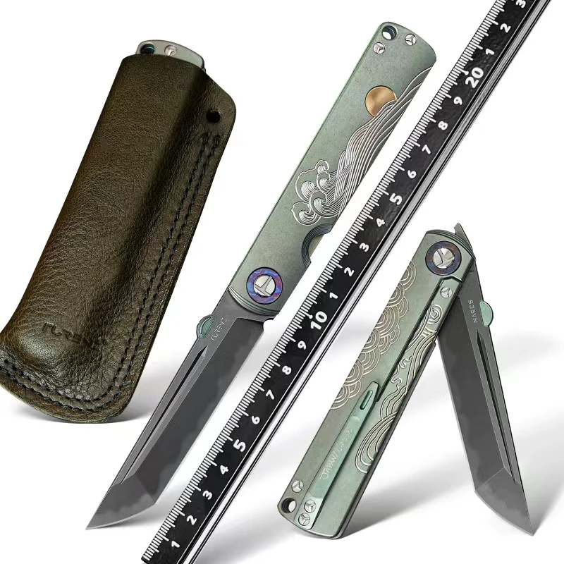 2024 new arrival camouflage TC4 titanium alloy handle high hardness powder steel pocket Titanium knife EDC for outdoors