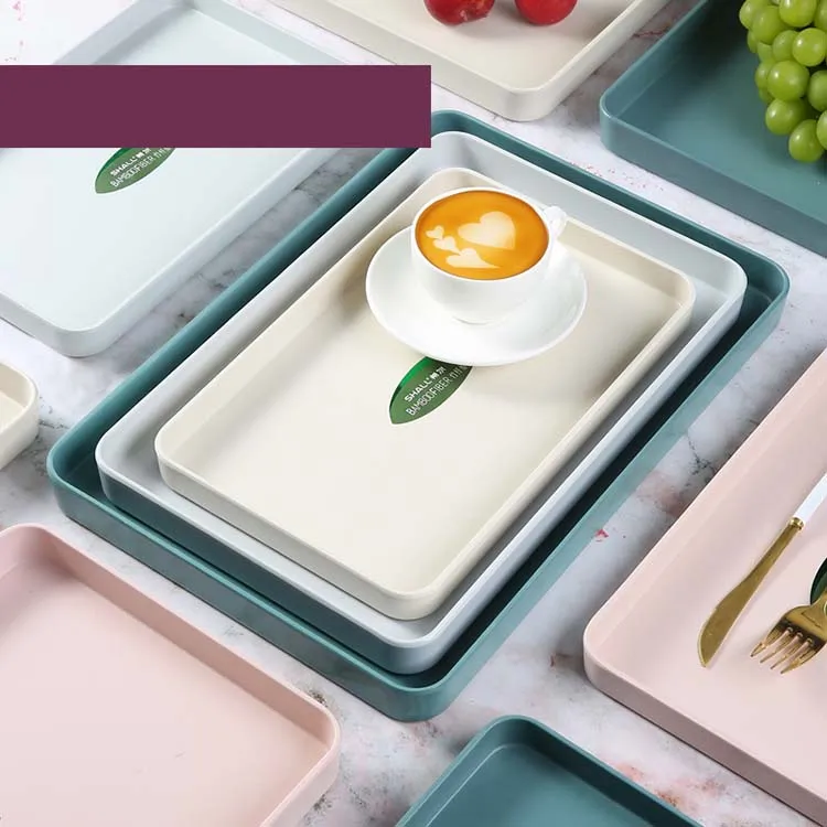 Plastic Solid Color Durable Fast Food Tray Antiskid Rectangular Flat Tray Restaurant Hamburger Shop Food Serving Tray