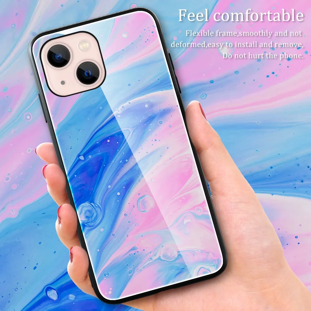 Cellphone Cover Anti-Scratch Glossy Painted Tempered Glass Back Marble Phone Case For Iphone 14 13 12 11 Pro Max XR XS