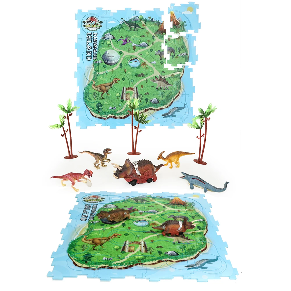 new plastic puzzle track play set dinosaur electric car slot toy