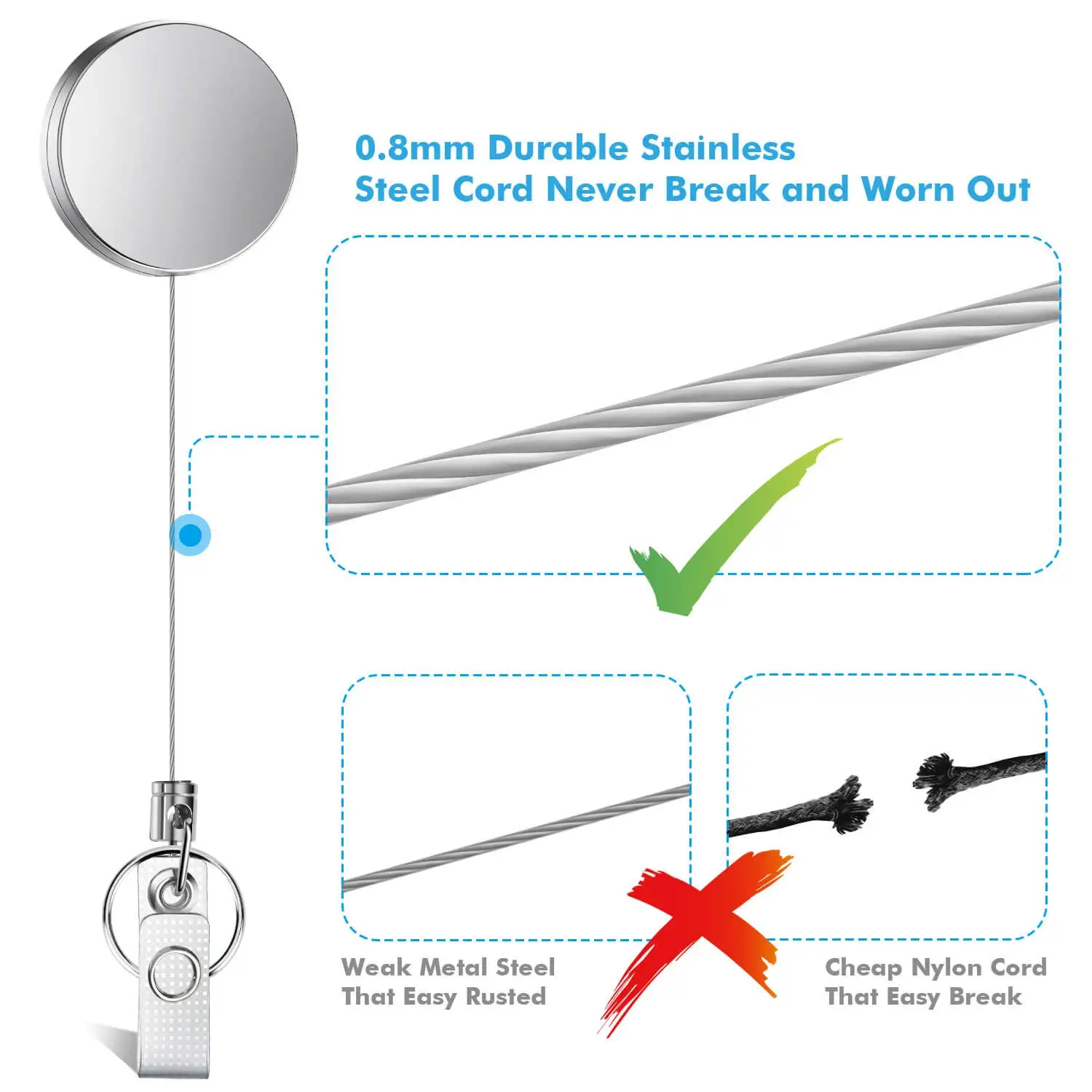 4CM Heavy Duty Id Card Holder Clip Alloy Retractable Badge Reel Pull Key Name Badge Holders