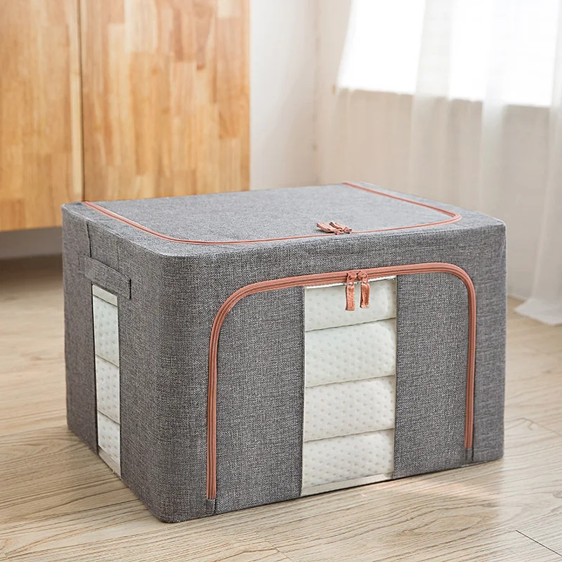 Cotton and linen metal frame foldable moisture-proof dustproof storage box with lid Oxford cloth storage box