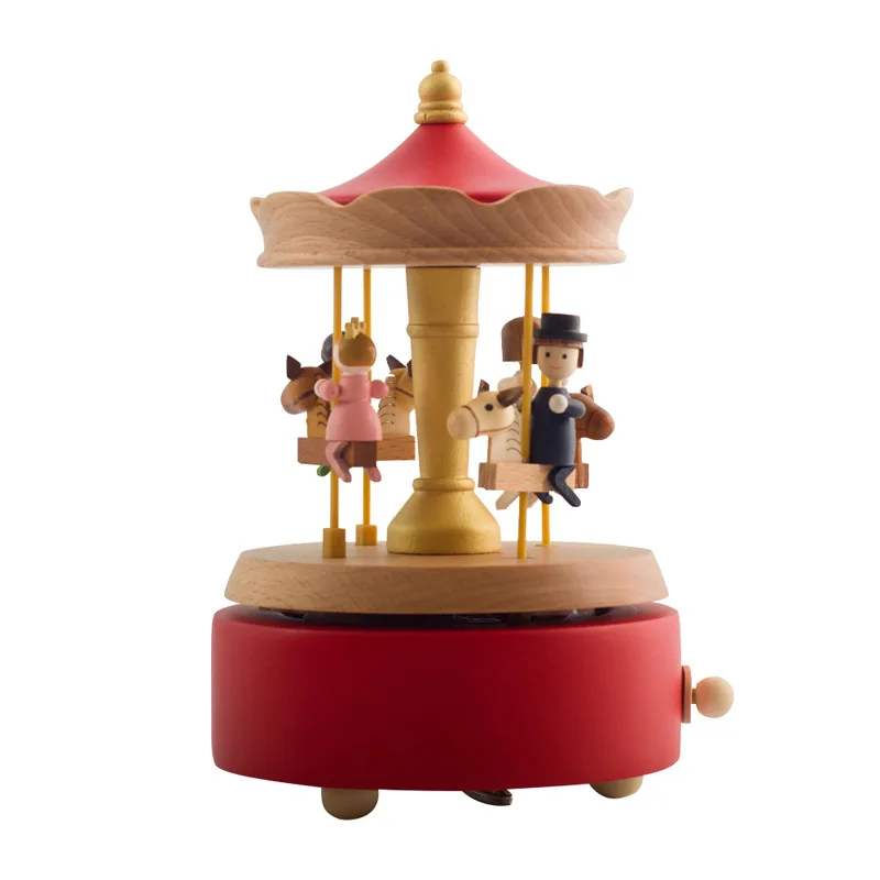 High-Grade Paper Toy Music Box round Pattern Carousel Home Crafts for Children Hand Crank Amusement Park Music Perfect Gift