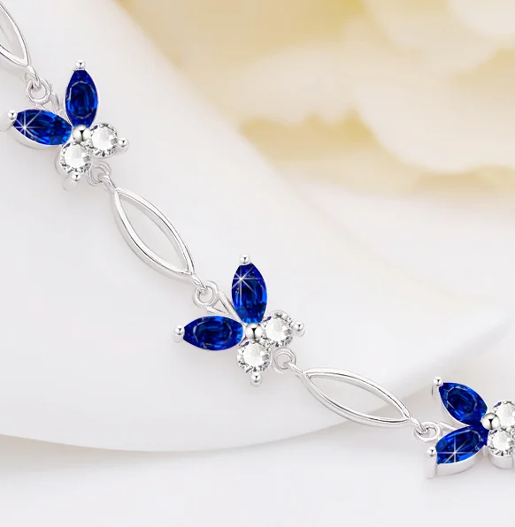 Butterfly Blue Gems Stone Moissanite Necklace 925 Sterling Silver White Rhodium Plated 18K Gold Necklace for Teenager Gold DIA