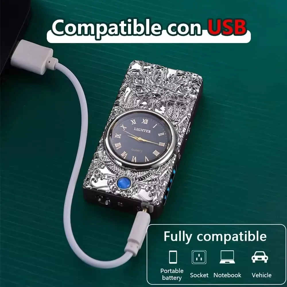 Высококачественные красочные металлические Плазменные часы с USB-зажигалкой интеллектуальной зарядкой ветрозащитный и световой фонарик для курения