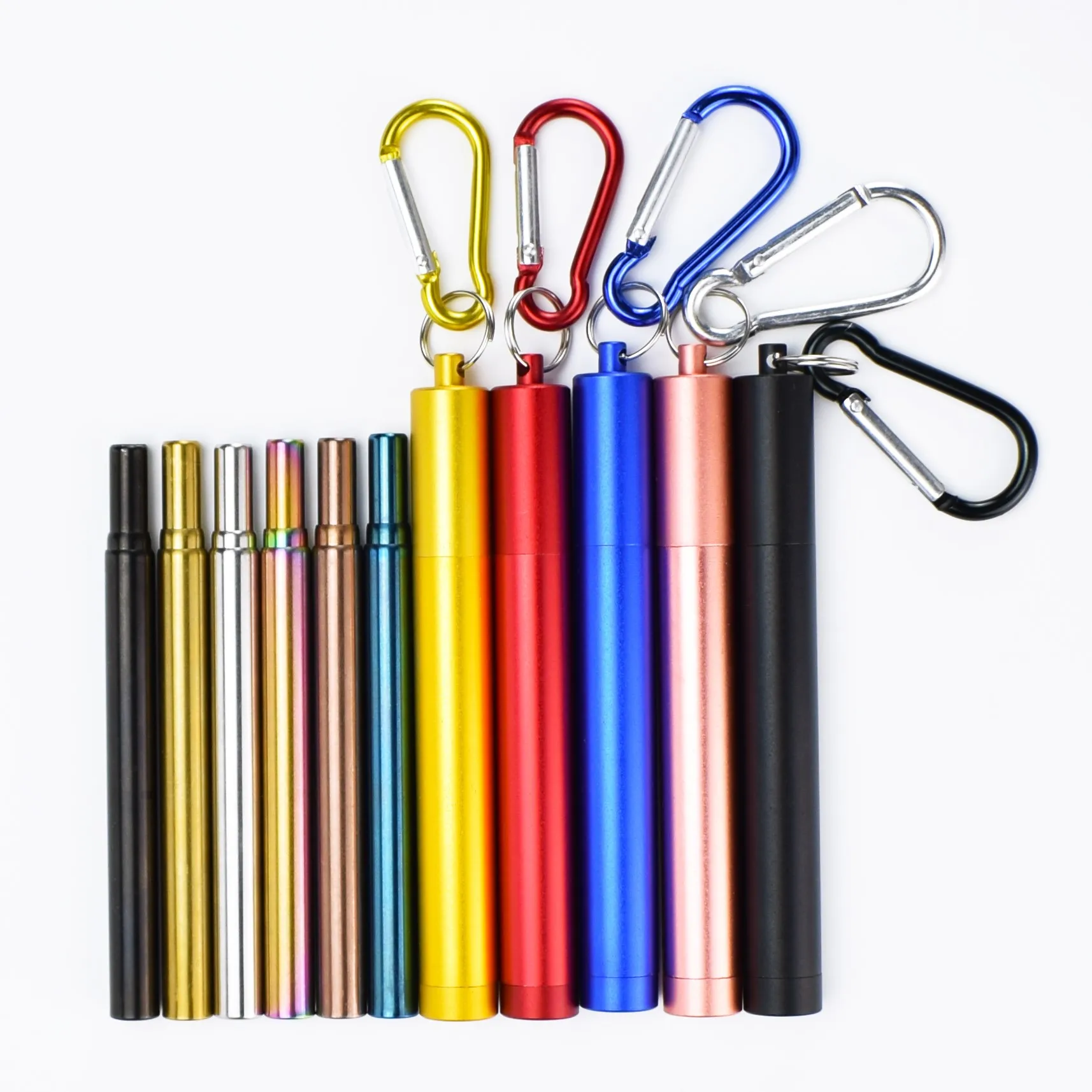 
Reusable Food grade retractable 304 stainless steel metal telescopic straw collapsible drinking straw set 
