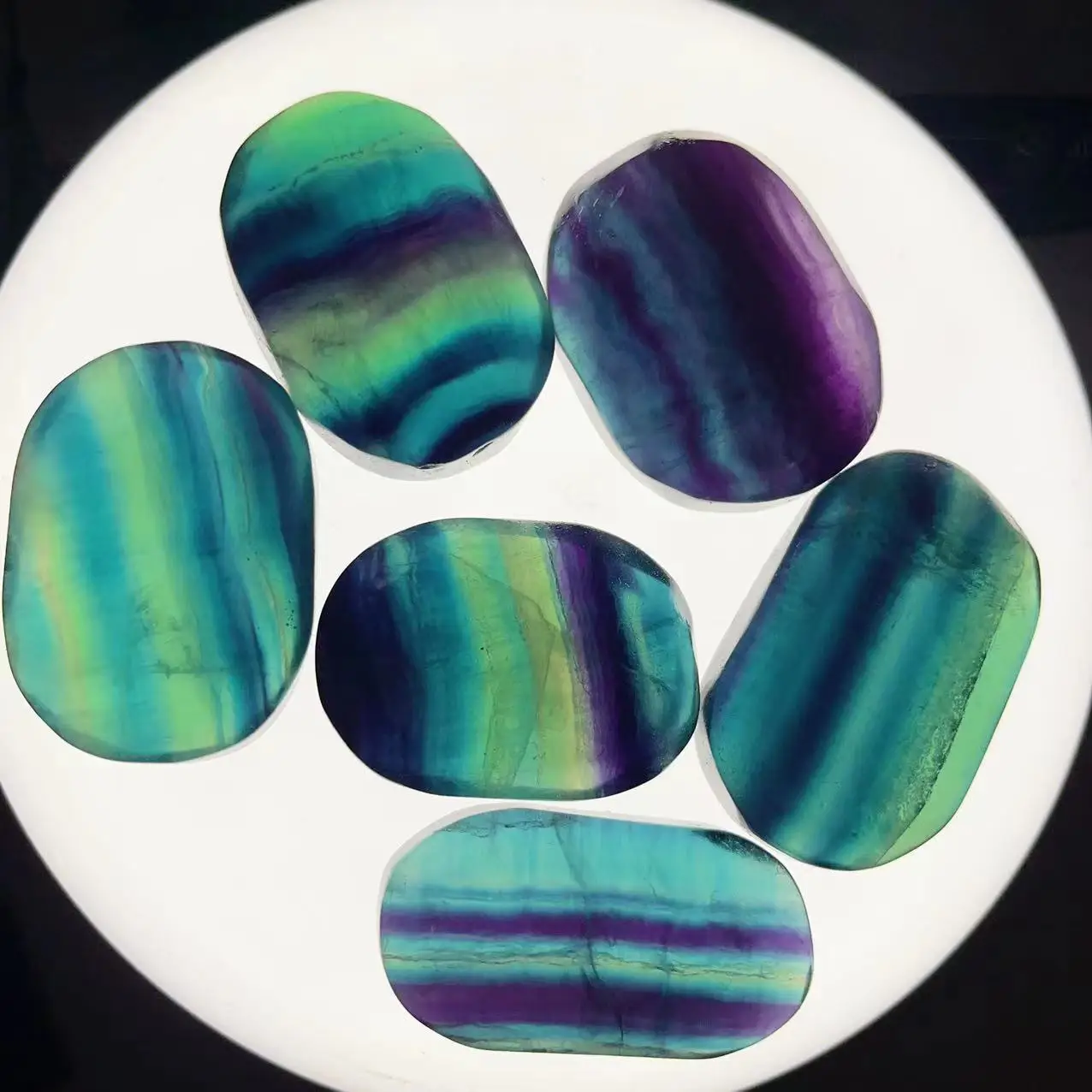 1PC High Quality Rainbow Fluorite Palm Stone Colorful Striped Fluorite Crystal Plam For Decoration Metal Crafts/Jordan 4