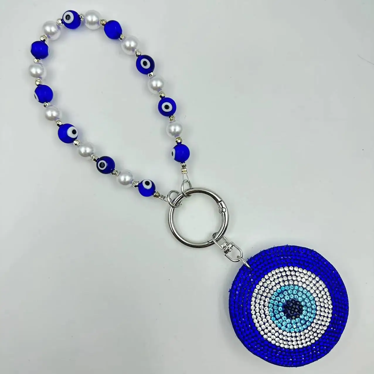 Fashion Lucky Crystal Blue Eye Keychain Evil Eye Water Diamond Phone Chain Imitation Pearl Phone Pendant Bracelet Jewelry