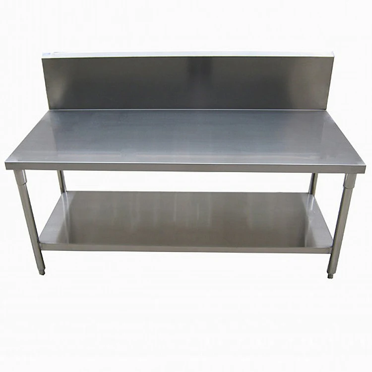 Commercial Kitchen Equipment Stainless Steel Table Restaurant two layers Workbench Packinghouse worktable with backsplash