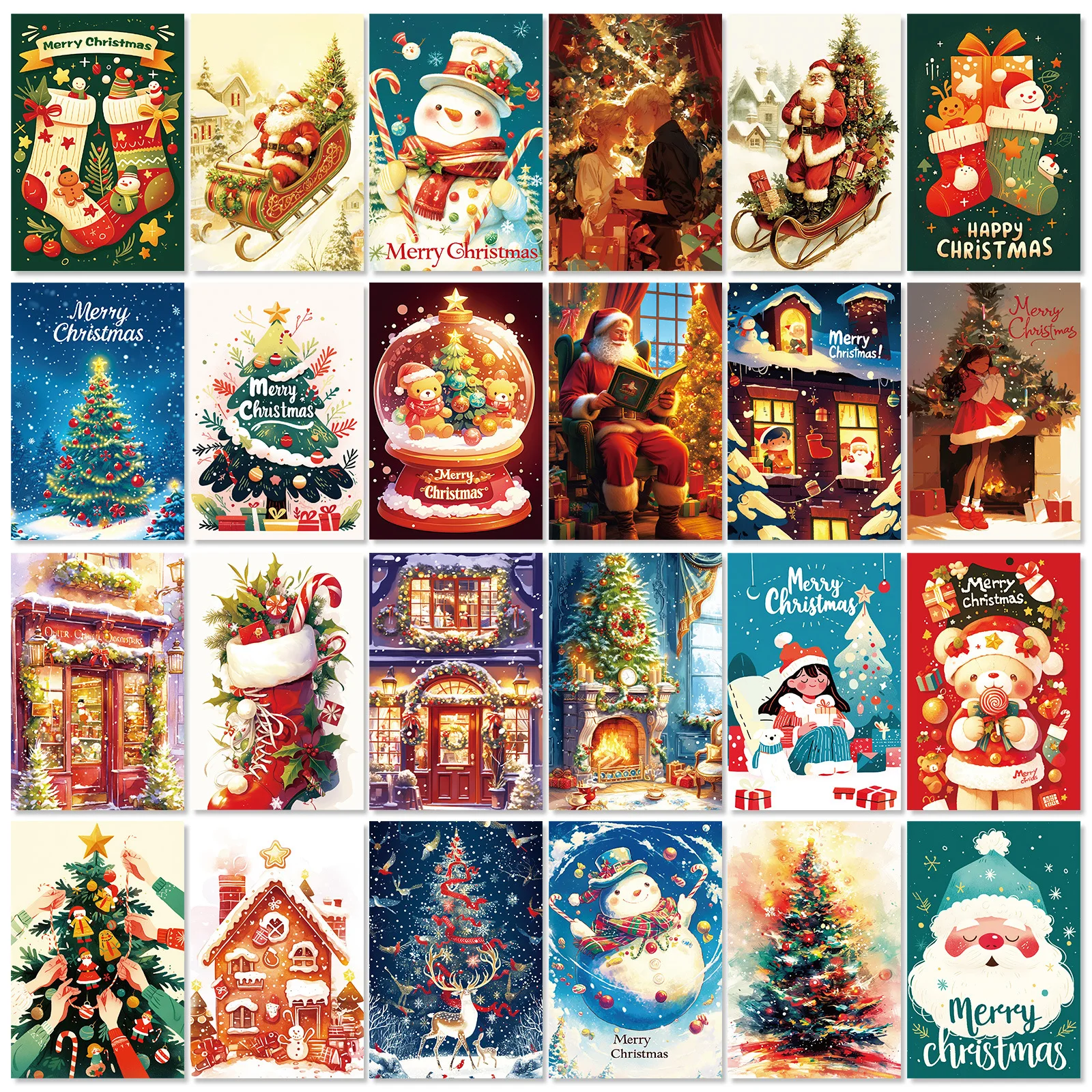 50 pcs Christmas day cards Christmas Family Party decoration greeting cards Snowflakes Snowmen wall cards Postcards