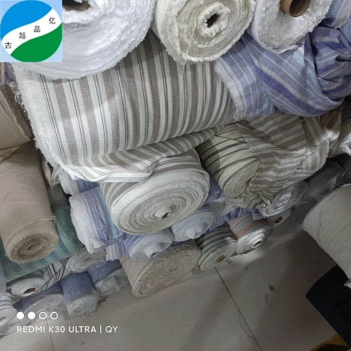 2024 new item woven cotton linen yarn dyed stripe stock lot fabric dress summer clothes